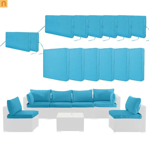 Outdoor Cushion Set 14 Piece Sectional Sky Blue