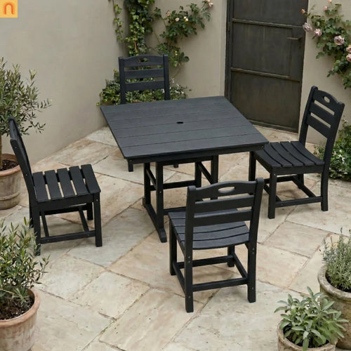Outdoor Dining Set HDPE Black Square Table 5 Piece Seats 4
