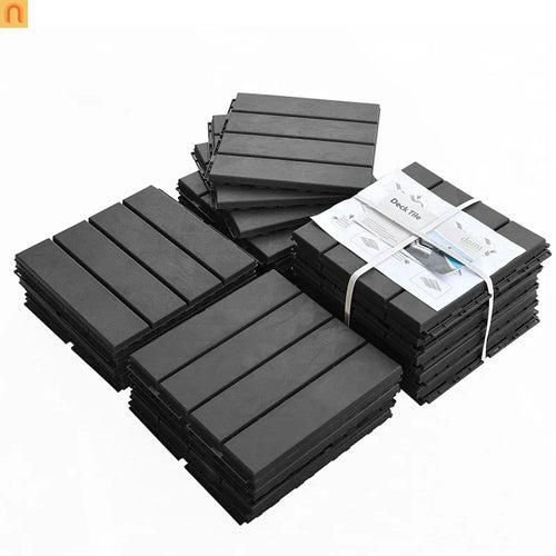 Outdoor Deck Tiles Plastic Dark Gray Interlocking 12x12in Pack of 44