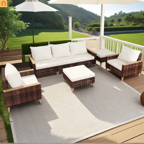 Outdoor Lounge Set Rattan White 7-Seat Modular with Footstool