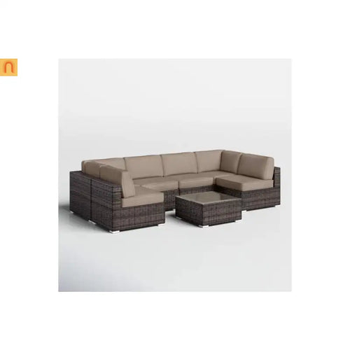 Outdoor Sectional Set Wicker Brown Sunbrella Cushions 7 Piece Seats 4