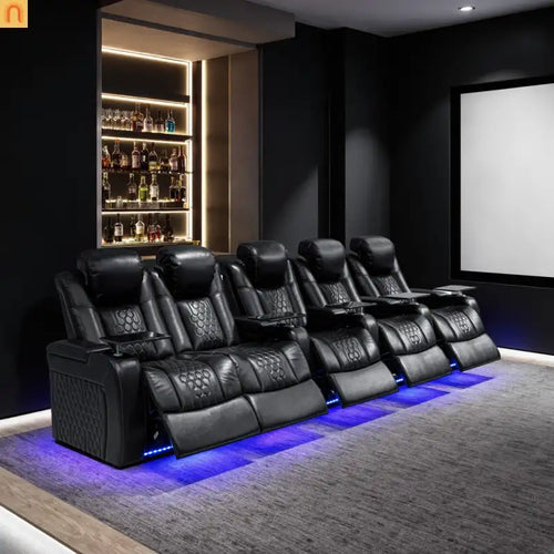 Recliner Power Leather Black Adjustable RGB LED 27 Colors USB