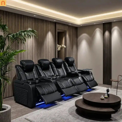 Recliner Power Leather Black 4-Piece Set RGB LED USB