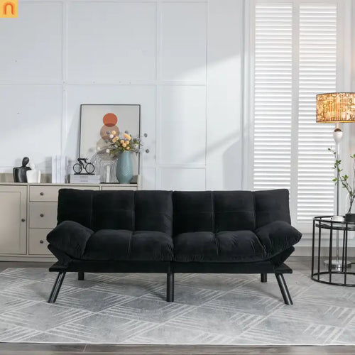 Sofa Bed Foldout Fabric Black Twin Adjustable Arms 800 lb