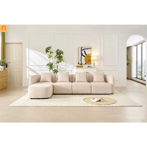 Sofa L-Shape Modular Velvet Beige 4-Seat Pocket Spring 118in