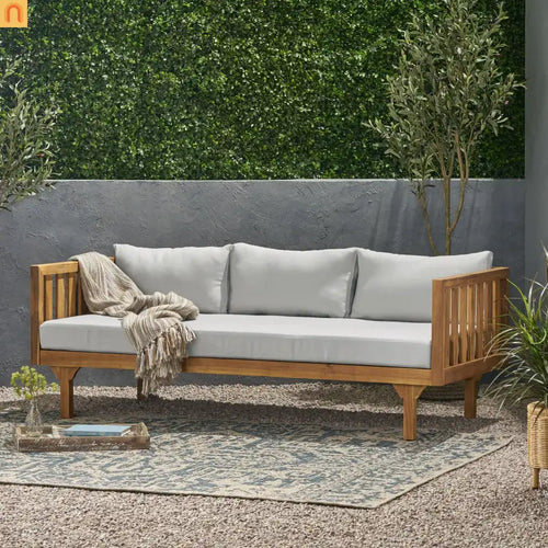 Outdoor Patio Set Acacia Wood Teak Water-Resistant Cushions