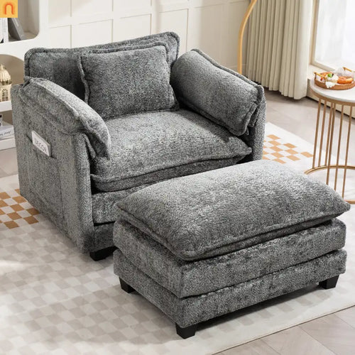 Sleeper Chair Oversized Boucle Dark Gray with Ottoman 55in Wide