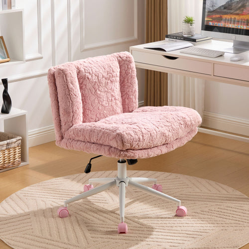 Swivel Chair Faux Alpaca Pink Wide 26.4 In Seat 360 Degree Height Adjust