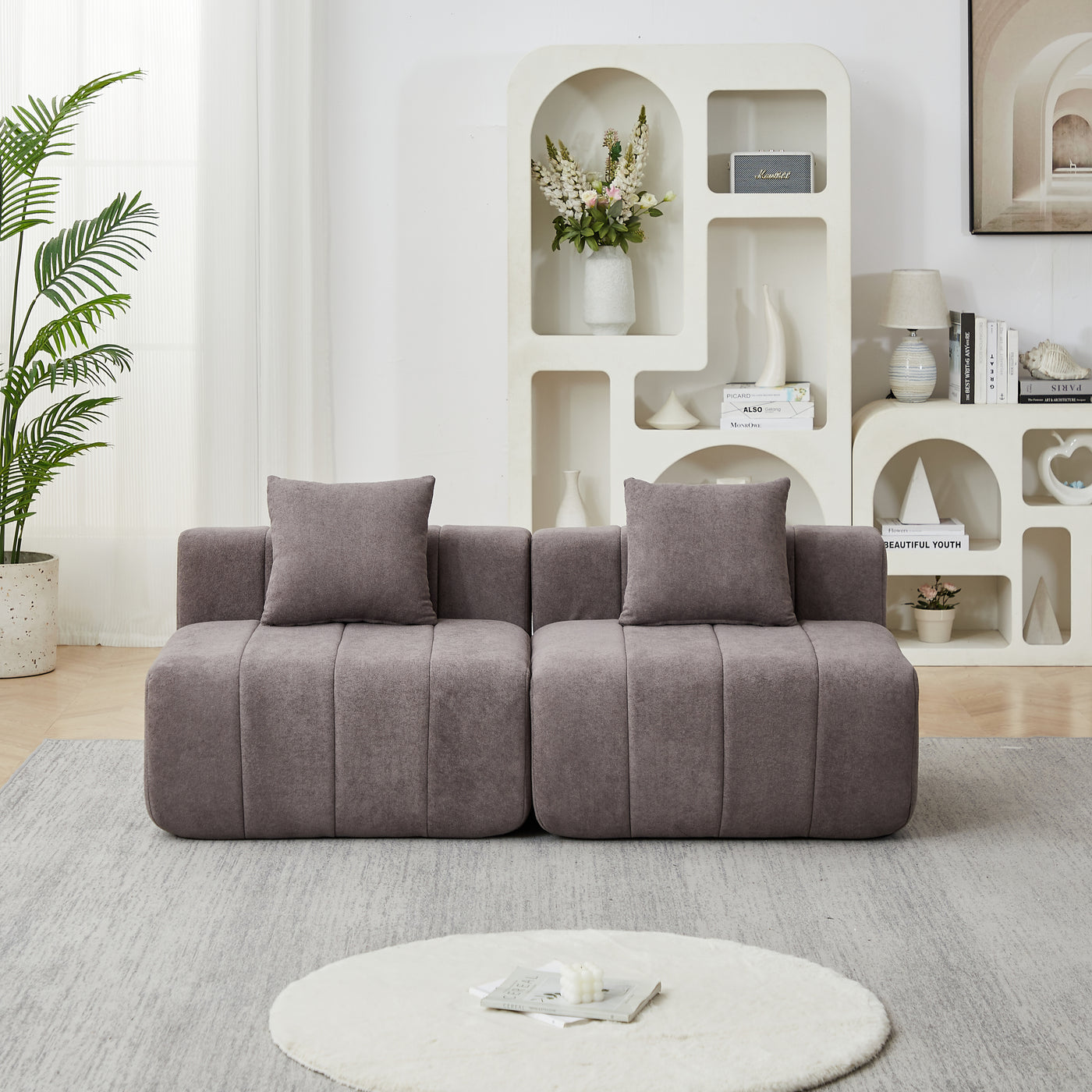 Loveseat Modular Chenille Gray 2 Seat Piano Key Design