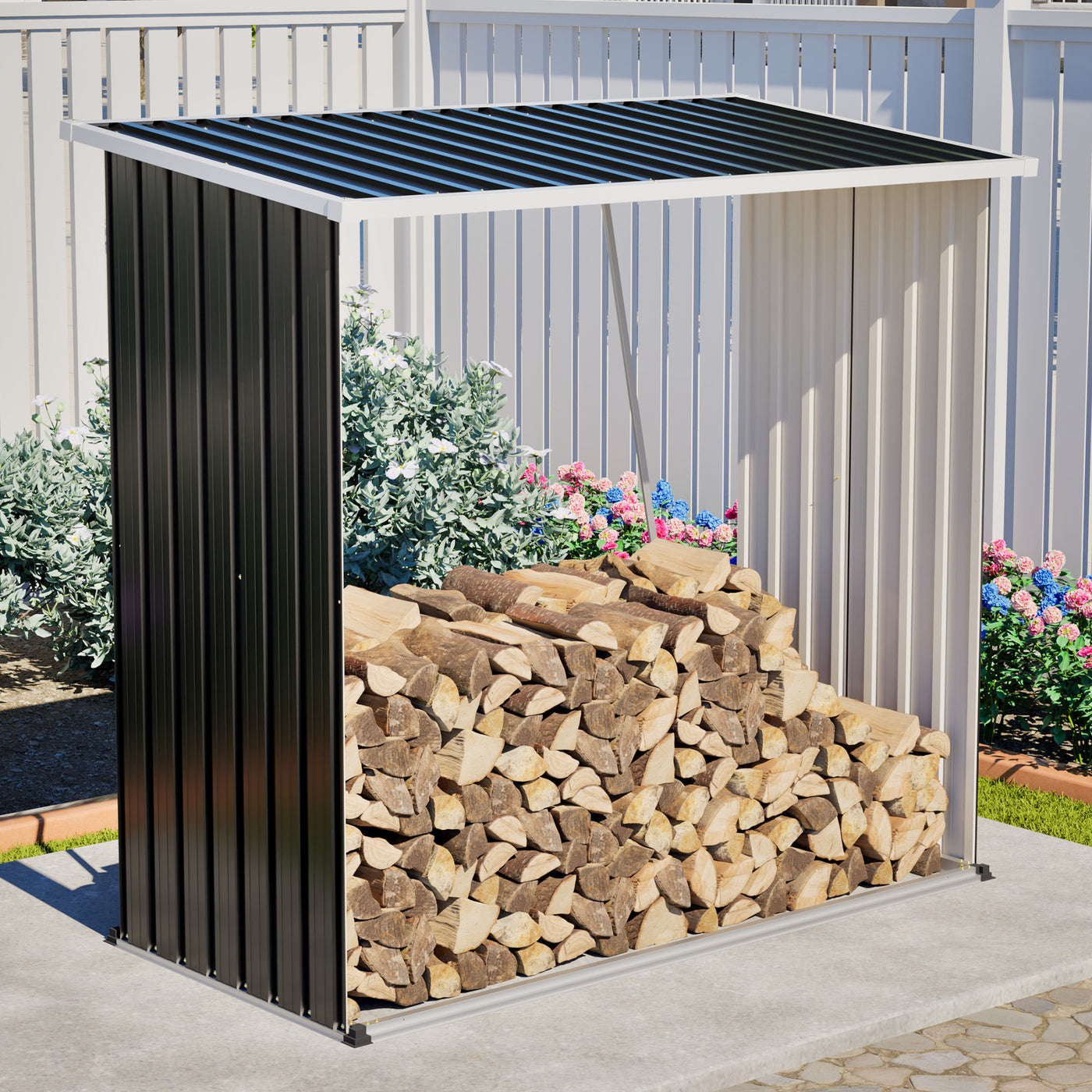 Metal Storage Shed 62 Cu Ft Firewood Rack Patio Organizer