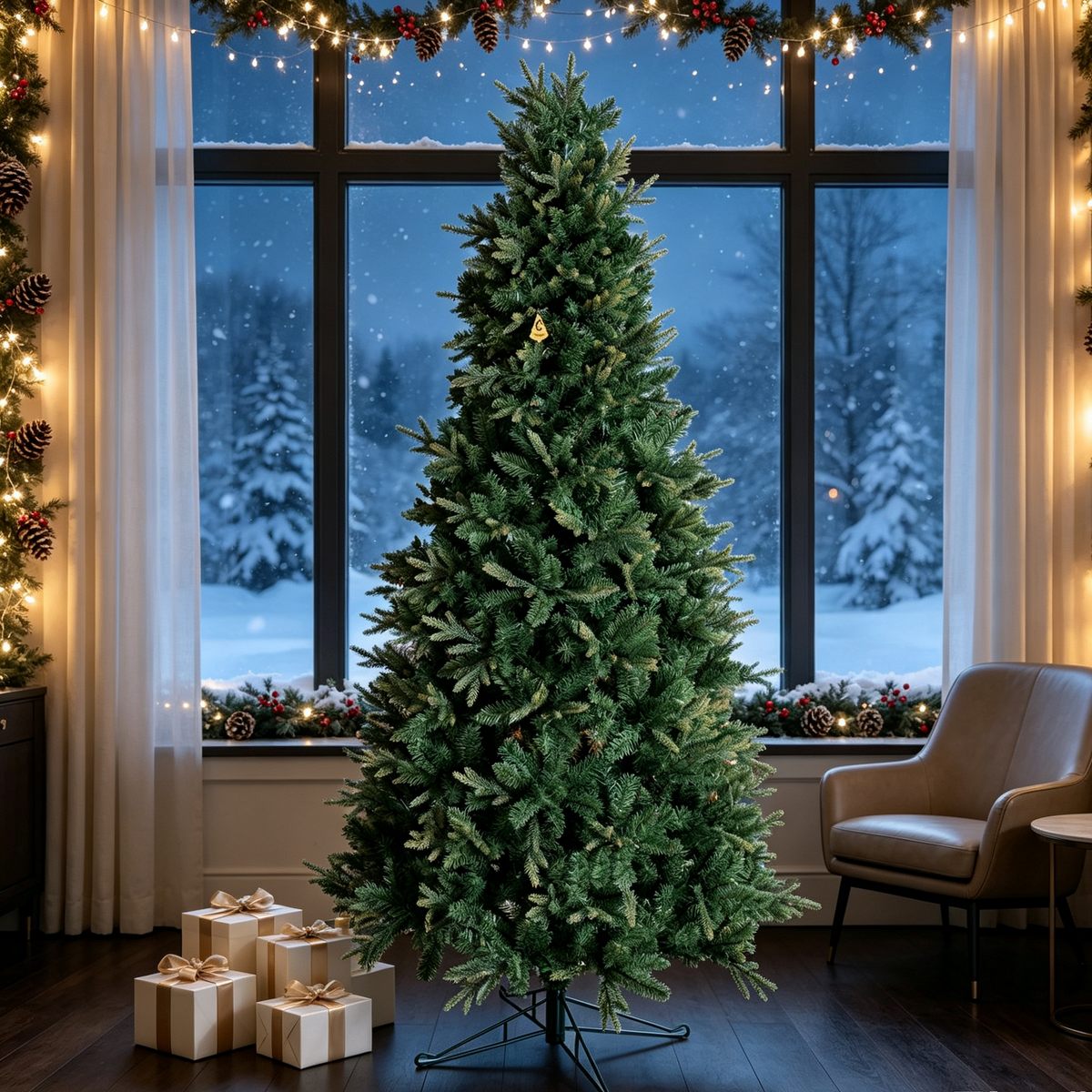 6.5 FT Slim Realistic PE/PVC Hybrid Christmas Tree, 38.18' Artificial Xmas Tree