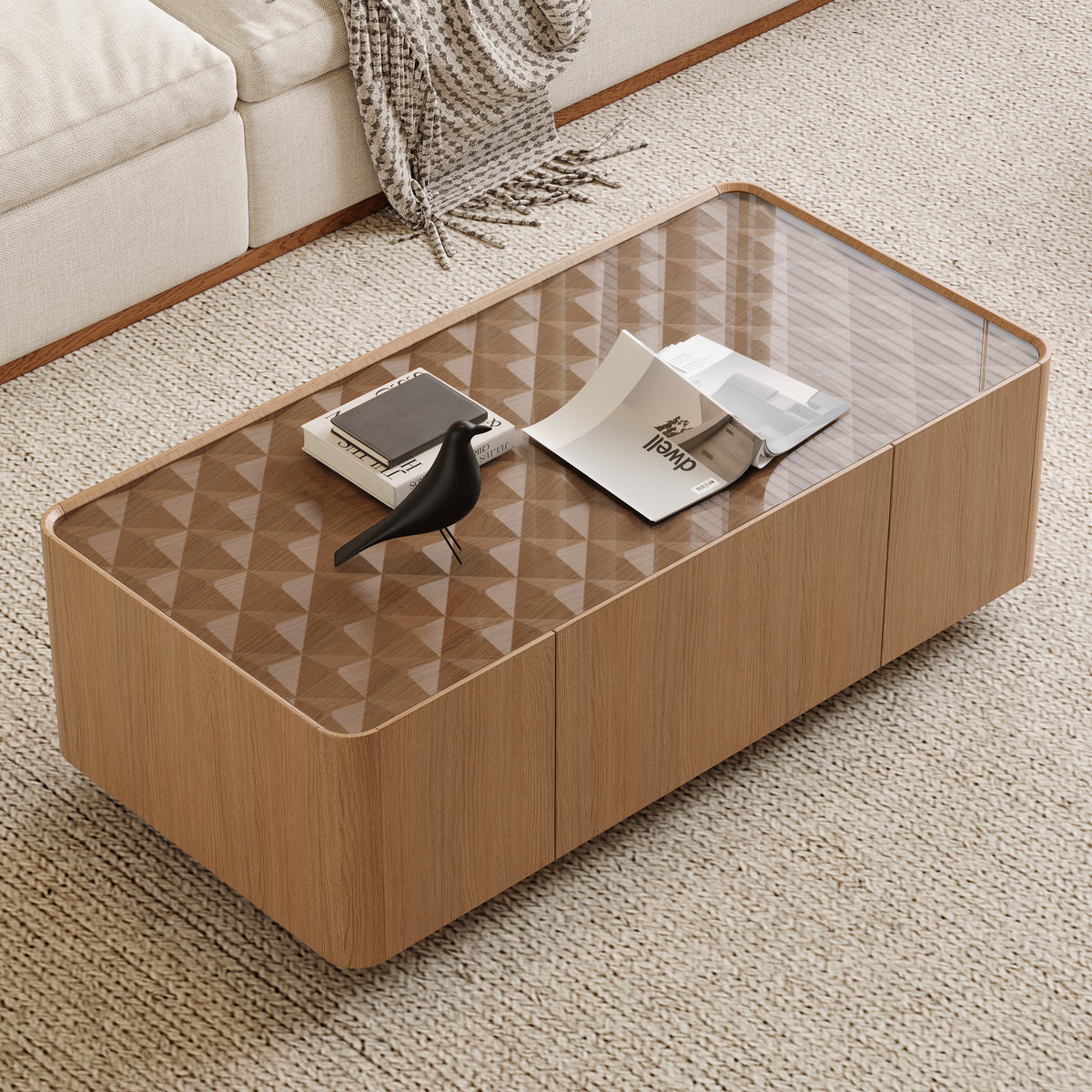 Rectangular Engineered Wood Coffee Table with Storage Natural Walnut