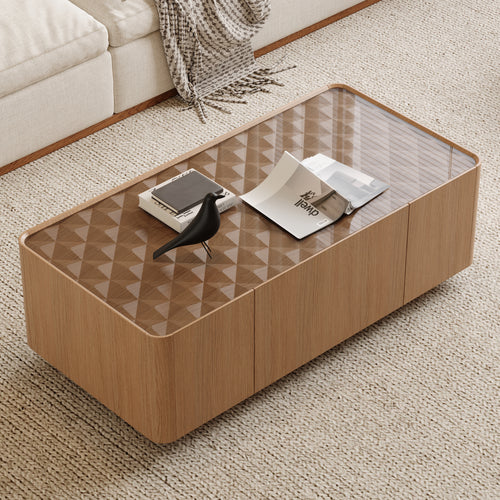 Rectangular Engineered Wood Coffee Table with Storage Natural Walnut