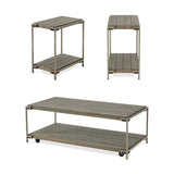 Coffee Table Set - 3 Piece - Wood & Metal - Aged Graphite