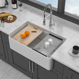 33" White Farmhouse Kitchen Sink Workstation