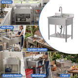 Stainless Steel Utility Sink, 29.5" Freestanding Single Bowl Laundry Sink