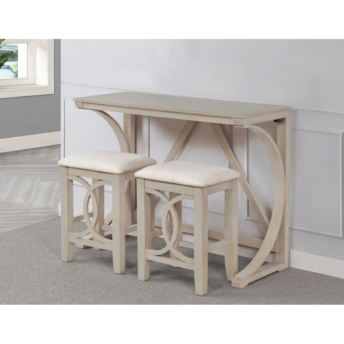 Antique White Wood Counter Height Dining Set USB Ports