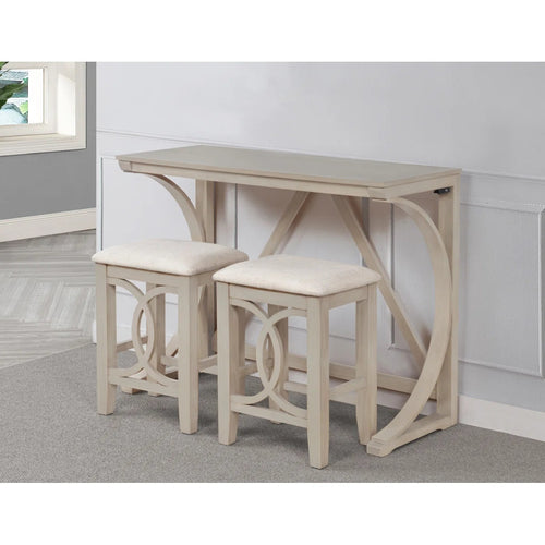 Antique White Wood Counter Height Dining Set USB Ports