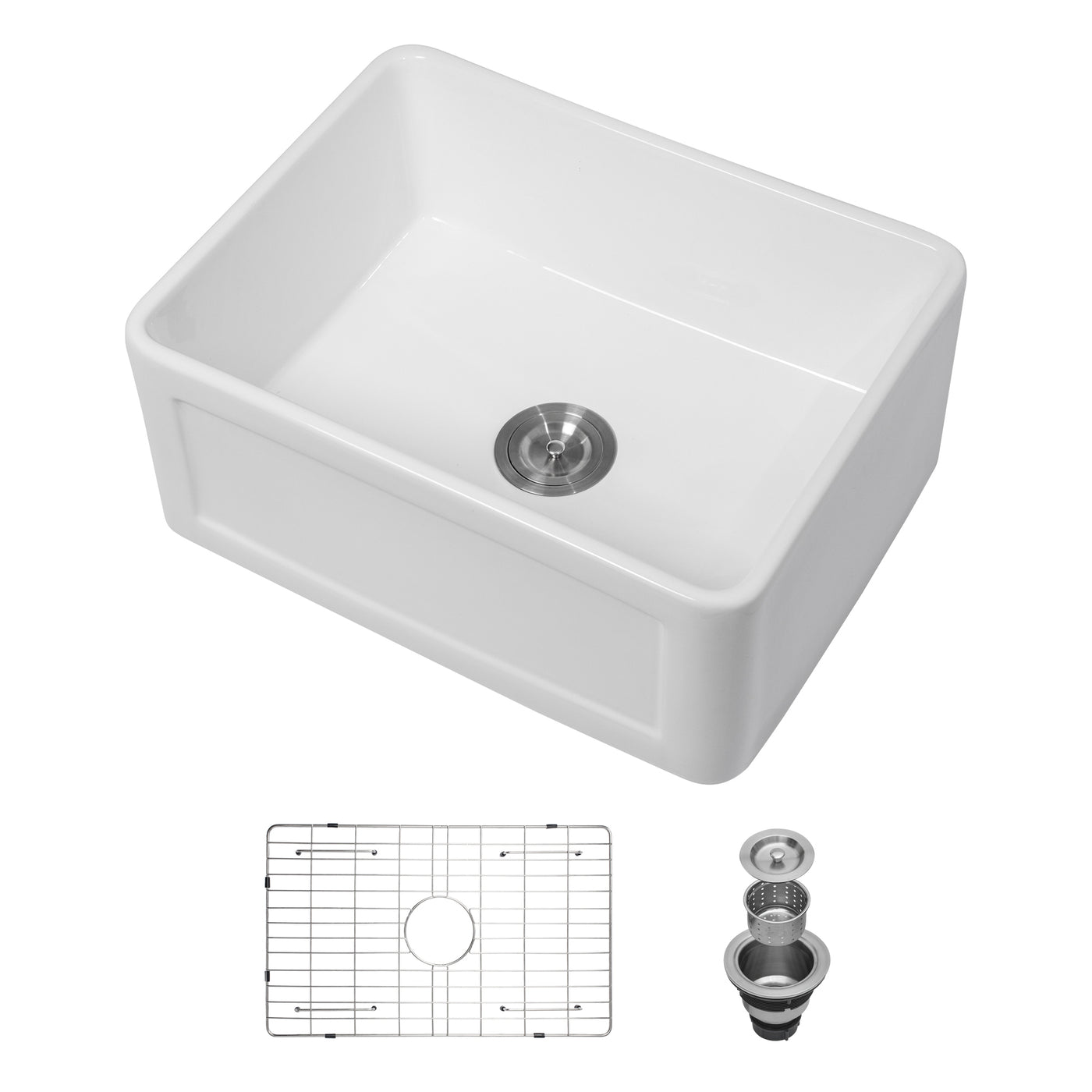 Ceramic White 24 inch Farmhouse Single Bowl Kitchen Sink