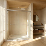 56-60in x 72in Aluminum Frame Double Sliding Shower Door, Brushed Nickel, 6mm