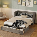 Queen Size Murphy Bed, Pine Wood Cabinet Bed with Built-in USB Charging Station and Geometrical Decoration Panel ,Grey