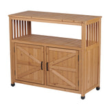 Wooden Patio Bar Table Set with Storage Light Brown