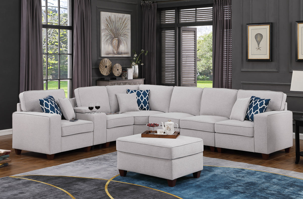 Linen Sofa with Ottoman Light Gray 125"