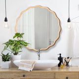 Solid Wood Wavy Wall Mirror 31" x 31" Natural Vanity Decor