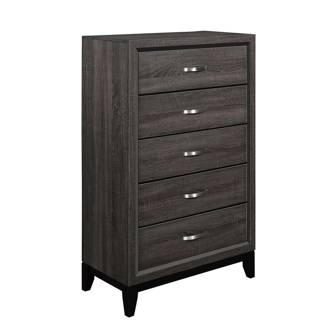 Gray Finish Chest of Drawers with Chrome Pulls Bedroom