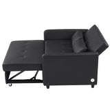 Convertible Sleeper Sofa Bed Loveseat Black PU Leather USB Ports