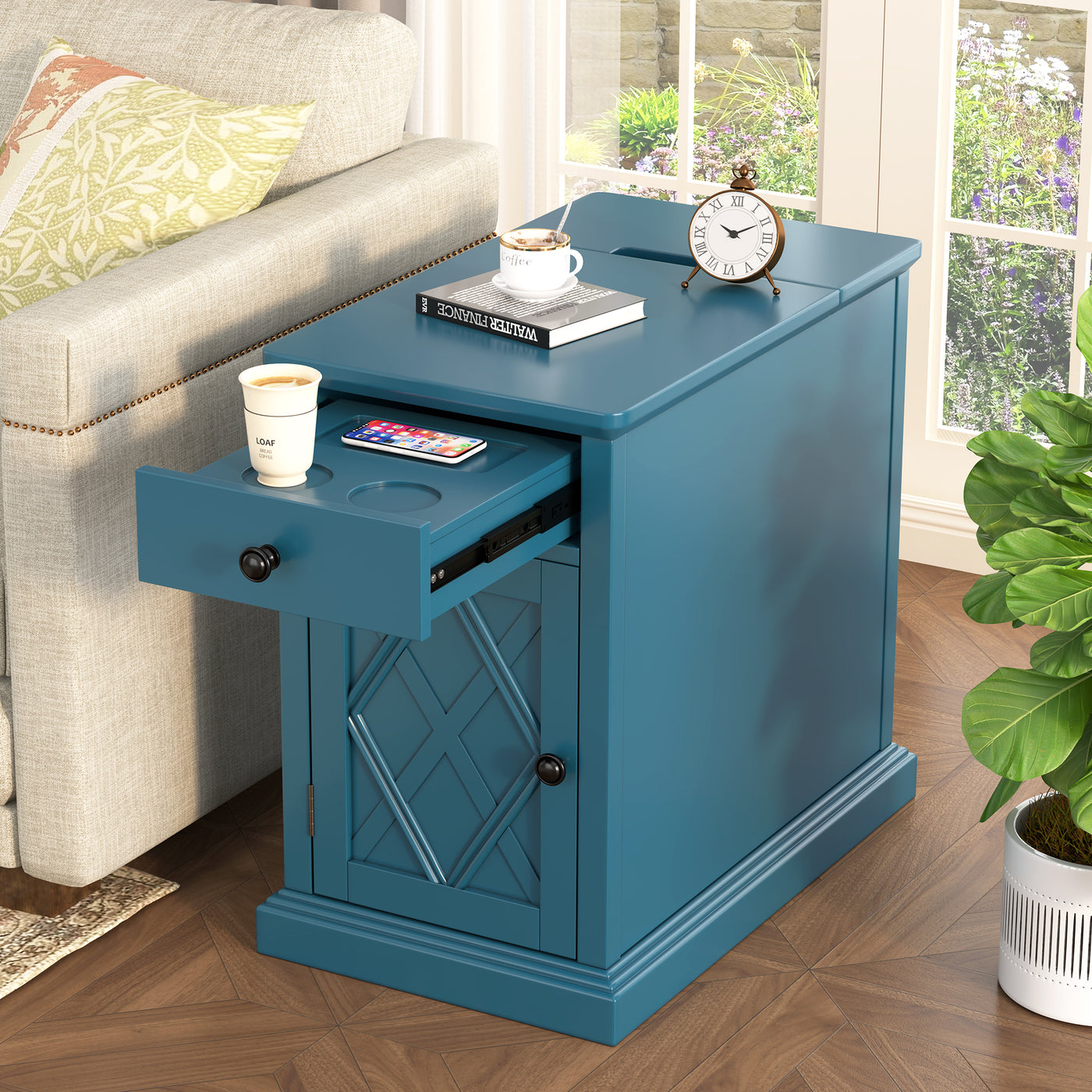 Living Room End Table with USB Ports and Storage