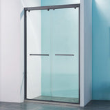 Double Sliding Shower Door 44-48"W x 75"H Matte Black Tempered Glass