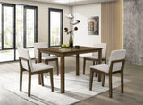 Dark Walnut 5-Piece Dining Set with Beige Fabric Chairs