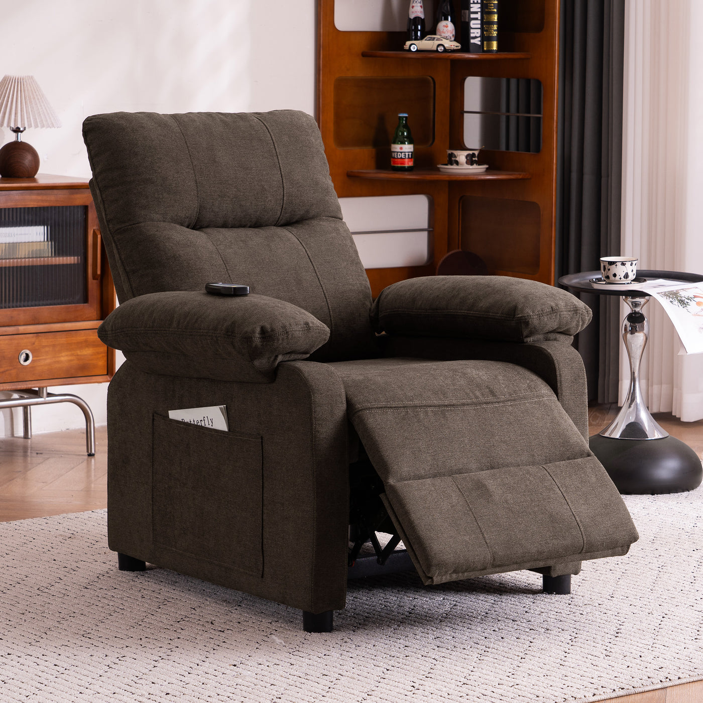 Massage Recliner Chair with Heat, Remote Control, Brown Chenille