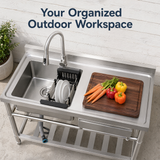 Utility Sink with Faucet, Stainless Steel, Single Bowl with a Storage Drawer