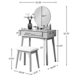 Vanity & Stool Set - Contemporary - Wood - Pink - Storage Drawer