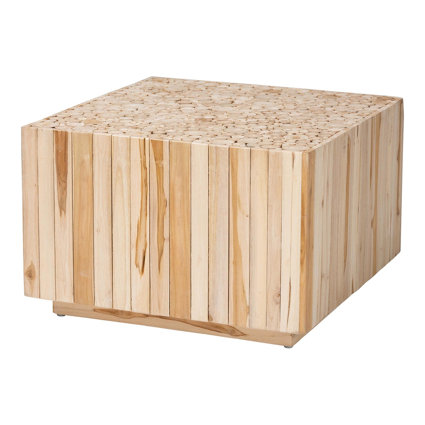 Bohemian Natural Teak Wood Coffee Table with Unique Repurposed Wood Logs