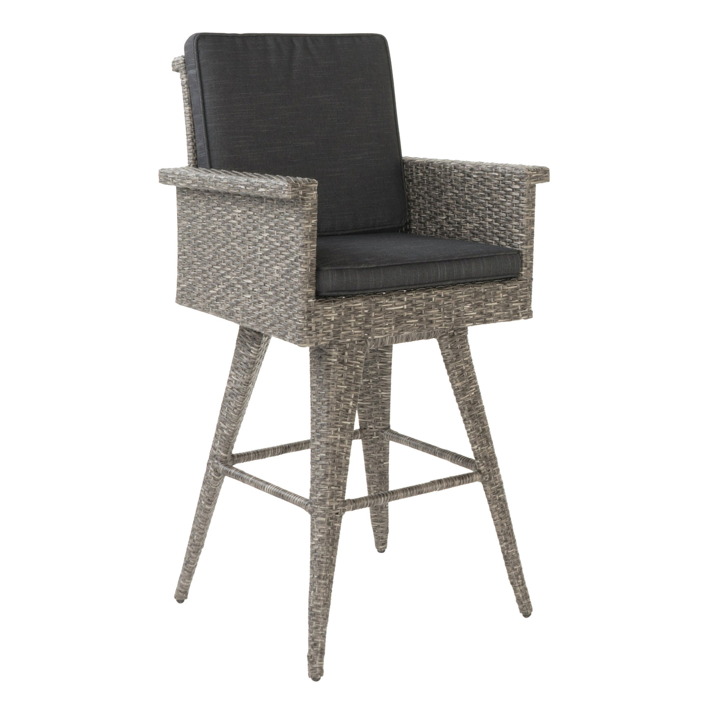 30" Outdoor PE Rattan Swivel Barstool, Black Wicker