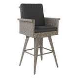 30" Outdoor PE Rattan Swivel Barstool, Black Wicker
