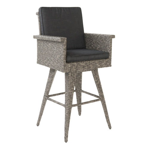 30" Outdoor PE Rattan Swivel Barstool, Black Wicker