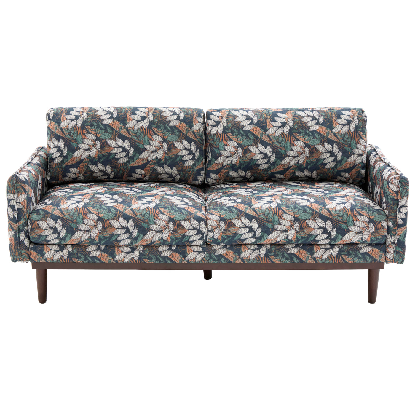 Modern Style Loveseat Sofa 75.75' 2-Seater with Spacious Seating Area in Green Polyester Upholstery and Brown Rubber Wood Legs