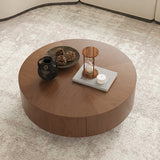 Round Solid Wood Coffee Table with Storage Walnut