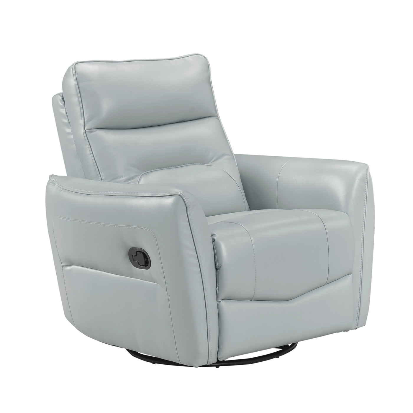Aqua Leather Swivel Recliner Chair with Wood Frame