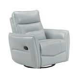 Aqua Leather Swivel Recliner Chair with Wood Frame