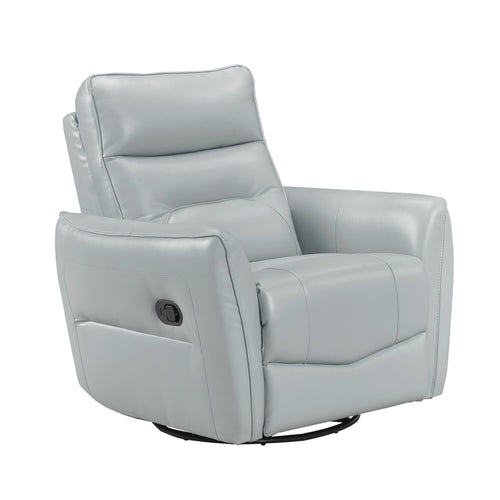 Aqua Leather Swivel Recliner Chair with Wood Frame