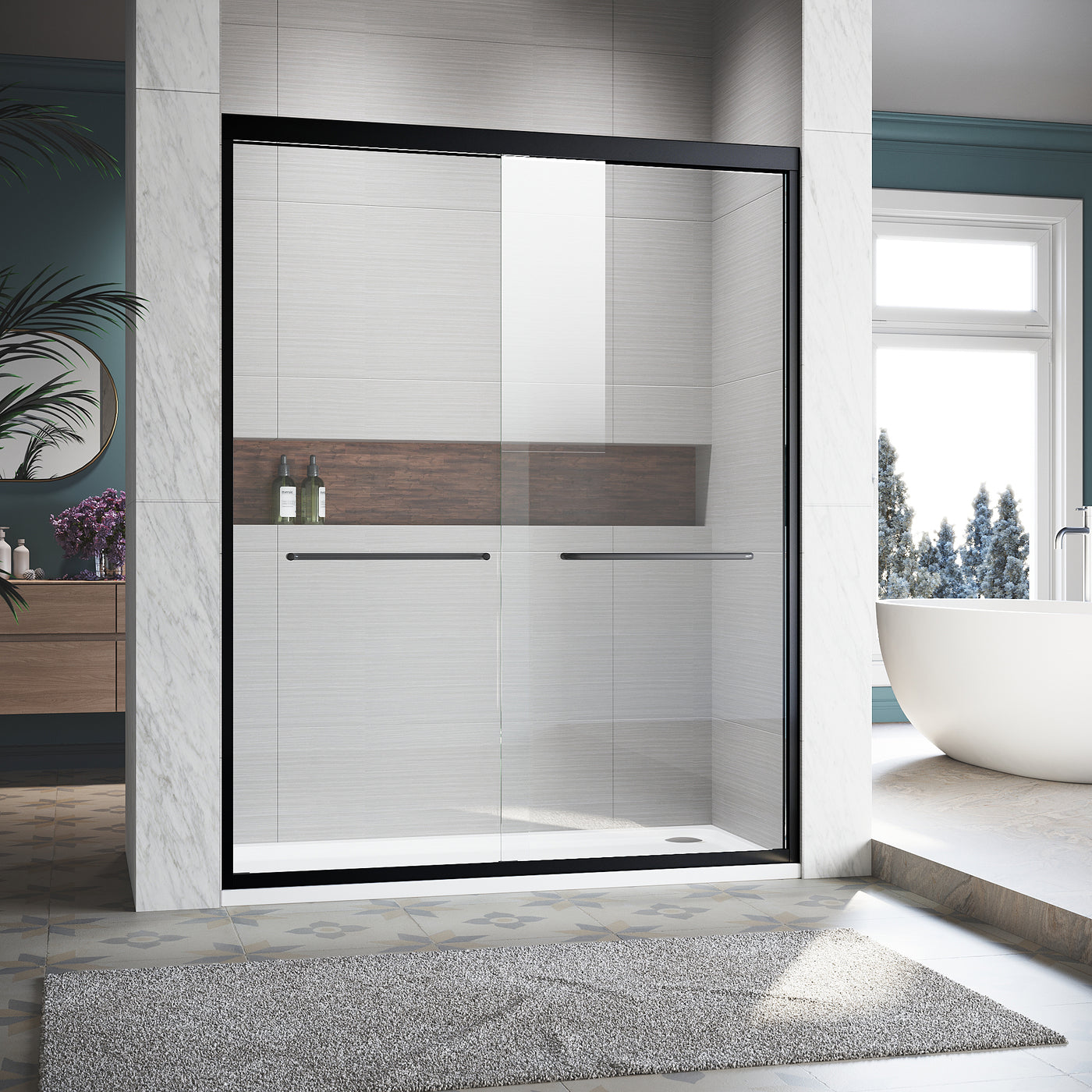 Sliding Shower Glass Door 56-60 in. W x 72 in. H, Adjustable Semi Frameless S