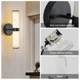 Wall Sconce Set of 2 - Faux Marble Resin, Black Iron Frame