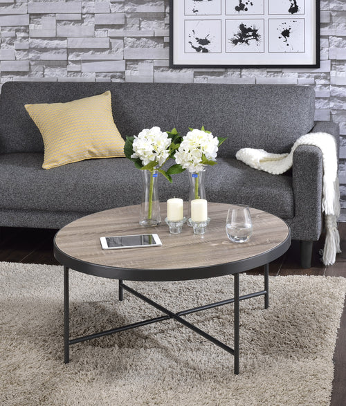 Weathered Gray Oak and Metal Coffee Table