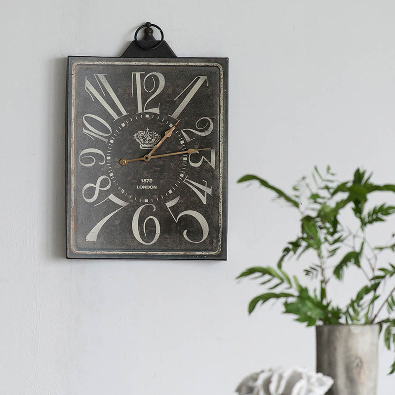 Large Black Rectangular Vintage Wall Clock White Numerals