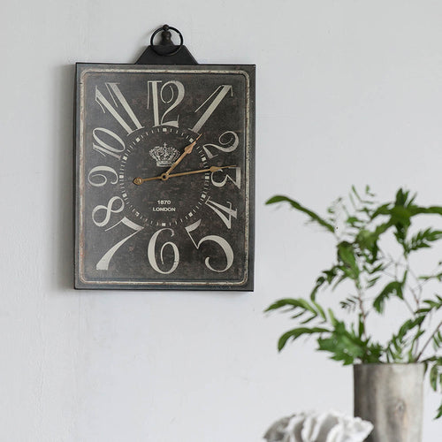 Large Black Rectangular Vintage Wall Clock White Numerals